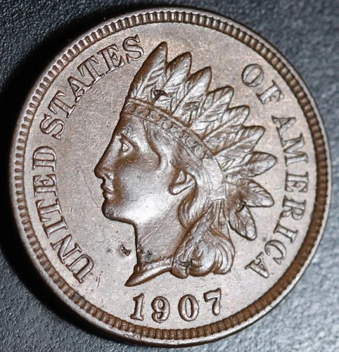 1907 INDIAN HEAD CENT - With LIBERTY & Near 4 DIAMONDS - AU UNC