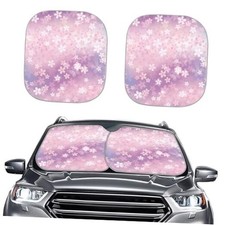 Car Windshield Sun Shade 2 Piece Foldable Car Sun Shade Pink Groovy Flower