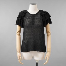 Christian Dior Women's Linen Knit Top with Bee Embroidery and Ruffle Sleeves Pr