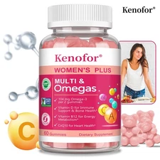 Women's Plus,Multi & Omegas Gummies,Strawberry,Orange,and Lemon Creme,60 Gummies