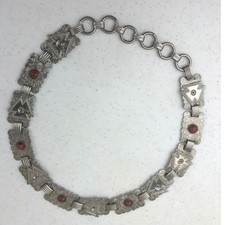 VTG Southwestern Silver Tone Concho Link Thunderbird Belt Necklace Western 23"