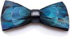 Feather Bow Tie Peacock Pre-tied tie Brooch Sets Tuxedo Blue