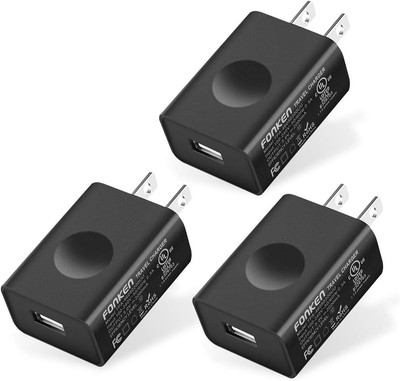 FONKEN USB Wall Charger, 3-Pack 5V 2A Power Adapter Universal Travel Black 