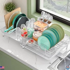 Stainless Steel Expandable Dish Drying Rack - Foldable Kitchen Drainer & Holder