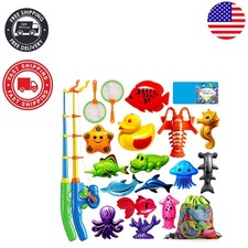 Interactive Magnetic Fishing Toys - 15 Fish, Rods  Nets for Ages 3-6