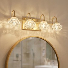 23'' Vanity Light 4 Lights with Crystal Shade Gold Bathroom Mirror Wall Fixture