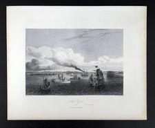 1856 Davis Print New York City Manhattan Skyline Battery Park Tall Ships Steamer