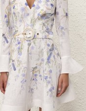 NEW W/TAGS Zimmermann Natura Belted Floral Linen Mini Dress Size 4 Aus 16 US 12 