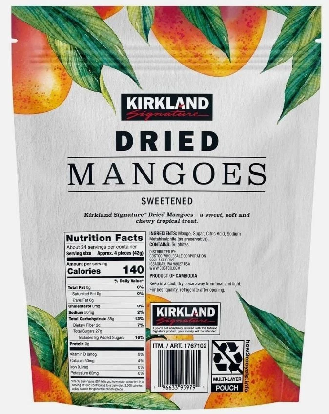 New 2-Packs Kirkland Sweetened Dried Mangoes 35 oz/Bag, Fat Free Healthy Snack - Image 2 of 3