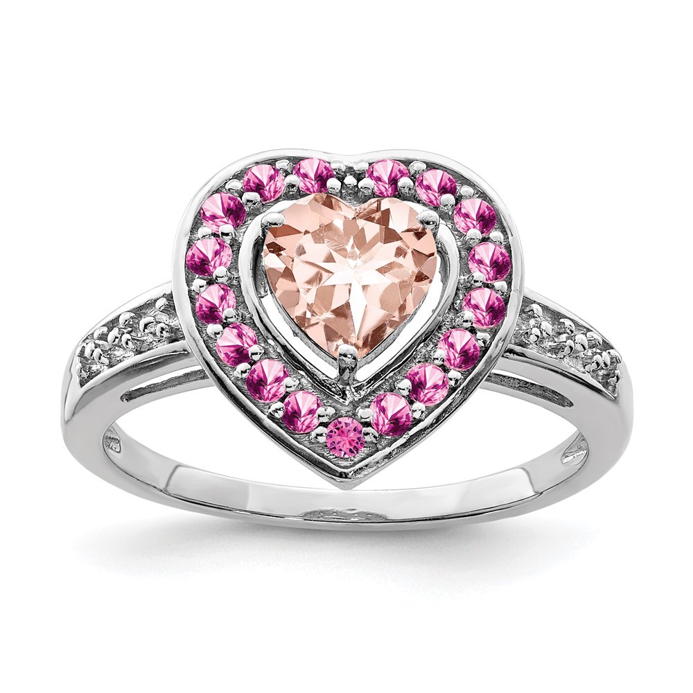 925 Sterling Silver Rhodium Morganite Heart Ring Size 9
