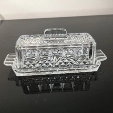Vintage Cut Glass Crystal Butter Dish with Lid Cover Kitchen Storage