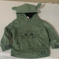 Star Wars Grogu Green Hooded Pullover Fleece Polyester Sweater 5T LS