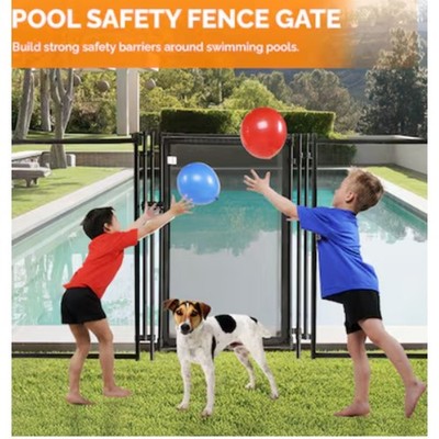 VINGLI 4-ft x 2.5-ft Semi-Automatic Pool Fence Gate, Aluminum and Mesh, Black 