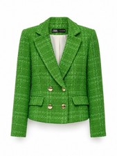 ZARA WOMAN TEXTURED DOUBLE-BREASTED BLAZER APPLE GREEN L Princess Kate Inspired