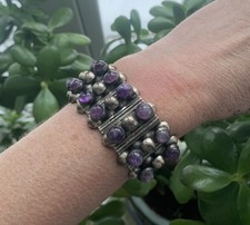  Vintage Mexico Sterling Silver and Natural Amethyst Bracelet