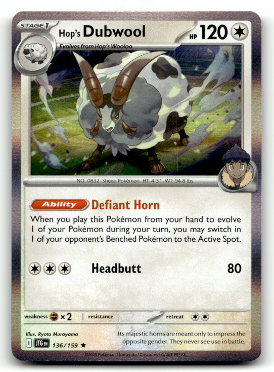 Hop's Dubwool 136/159 Holo Rare SV09: Journey Together LP