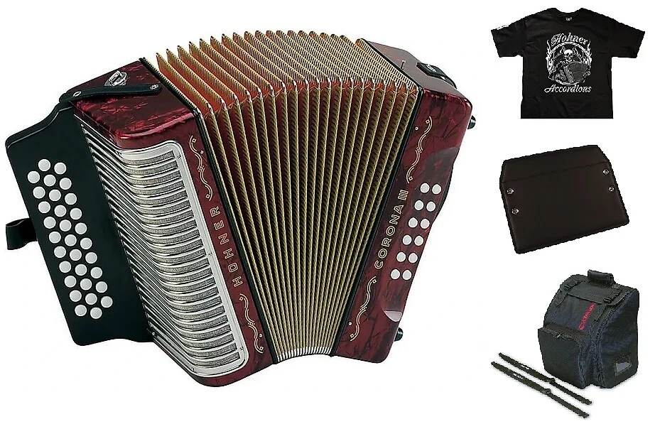 Hohner Corona III ADG La Red Rojo Accordion Acordeon Bag Straps Pad Tee Dealer
