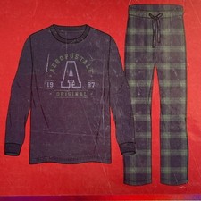 Men's A ropostale Fleece PJ Pant and Long Sleeve Crew Pajama Set NIB Size Medium