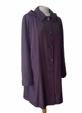 Burberry Sz 14 R Plum Classic Hooded Collared Button Front Lightly Padded Mac