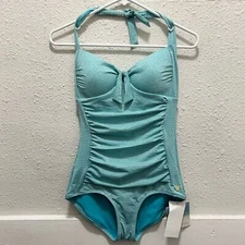 Sunseeker Australia Blue and Silver Stripe One Piece Swimsuit NWT Size 6