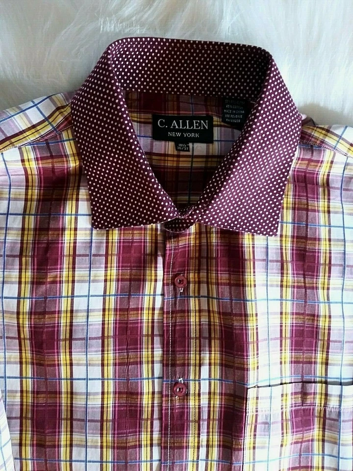Camisa masculina C. Allen New York 18.5 36/37 punho francês manga longa borgonha botão  - Imagem 4 de 4