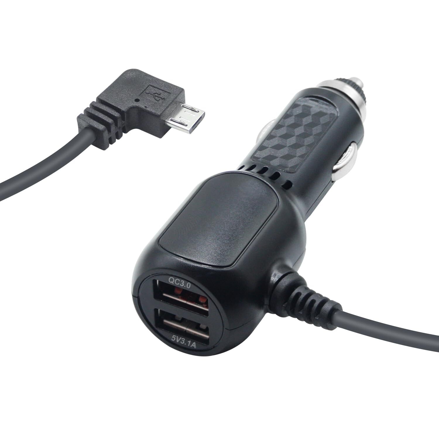 90-Degree Right Angle Micro USB Dash Cam Power Cable with Dual USB Ports-image