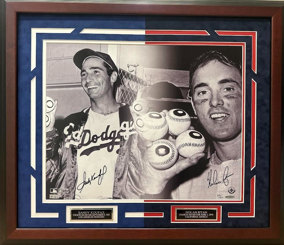 Nolan Ryan Autographed Signed Los Angeles Dodgers / Sandy Koufax Hand Custom Framed 16x20 Photo - UD 