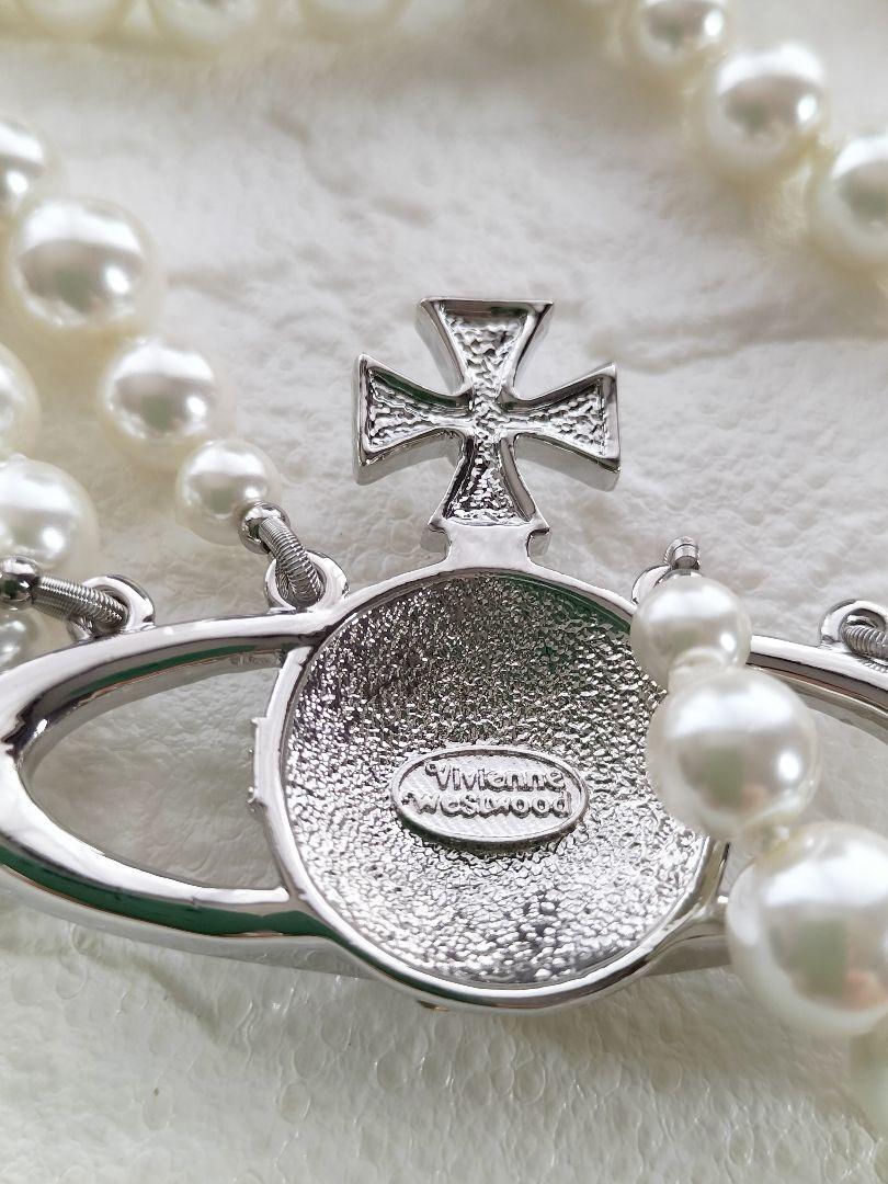 Vivienne Westwood Orb Triplets Pearl Necklace Silver Brass Japan