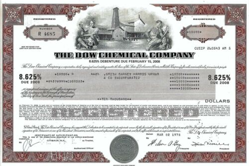 The Dow Chemical Company, 1978, 8,625% debito dovuto 2008 (10.000$) - Foto 1 di 2