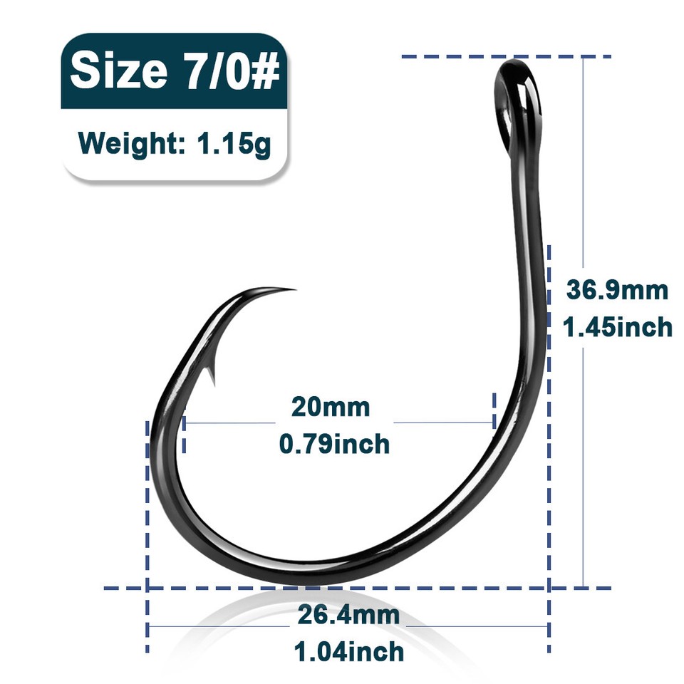 20 Hameçons Cercle In Line Acier Carbone - Pêche Eau Salée, Taille 1