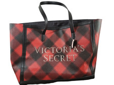 Borsa da weekend Victoria's Secret rossa e nera a quadri bufalo nuova con etichetta