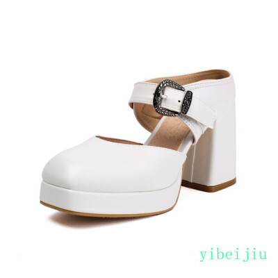Summer Women's High Block Heel Mules Platform Slingback Sandals Shoes Mary Jane
