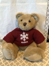 FOSSIL Brown TEDDY BEAR 13in plush Red Sweater WINTER SNOWFLAKE stuffed animal