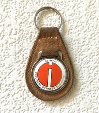 Vintage Keychain OLYMPIA PRECISION BUSINESS EQUIPMENT Key Ring Suede Leather Fob