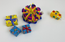 Pretend Play Plush Food Birthday Cake Slice Candles and Gift boxes Yellow Camera