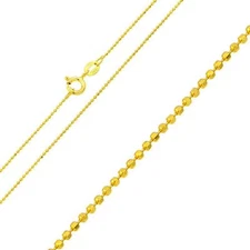 Sterling Silver 1.2 mm Yellow Gold Plated Diamond Cut Bead Ball Chain Necklace