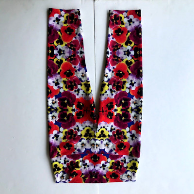 Om Shanti Leggings Sz L Live for Joy Floral Petunias Power Yoga Workout Festive