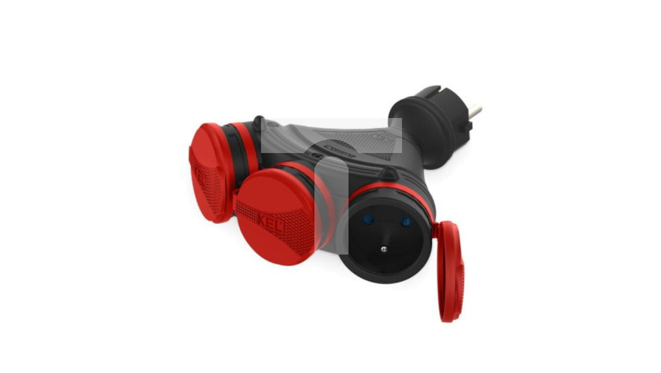 Plug splitter 3-sockets w/u 16A 250V IP54 black/red GN-X3/54 W-01152 /T2UK