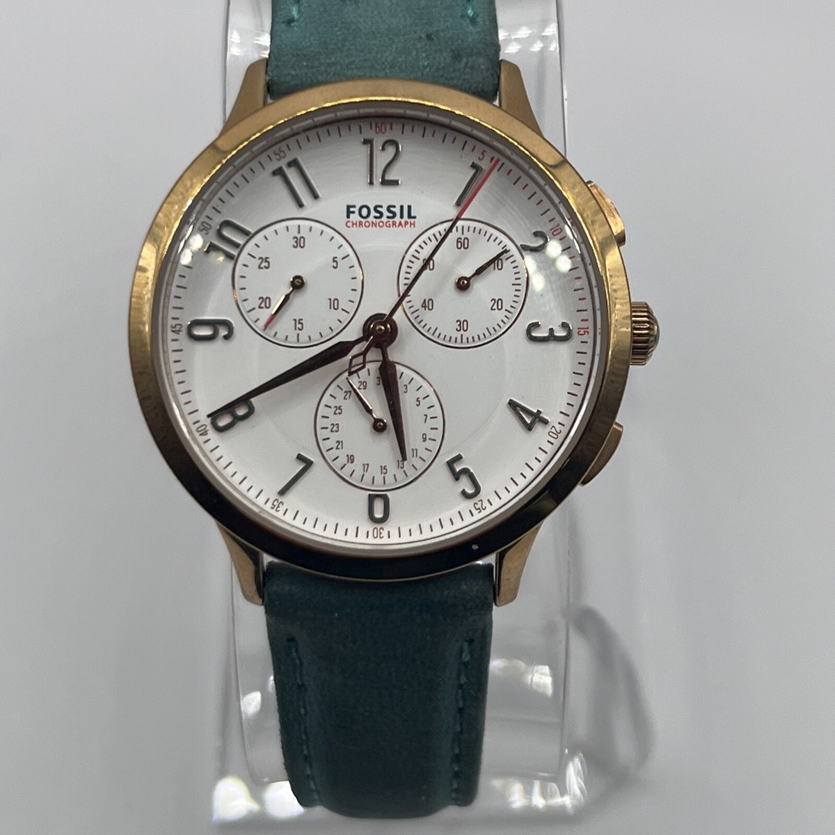 Fossil‎ Abilene Chronograph Teal Leather Strap Watch CH3089- New Battery! Fossil Abilene Chronograph Teal Leather Strap Watch CH3089  main image 2