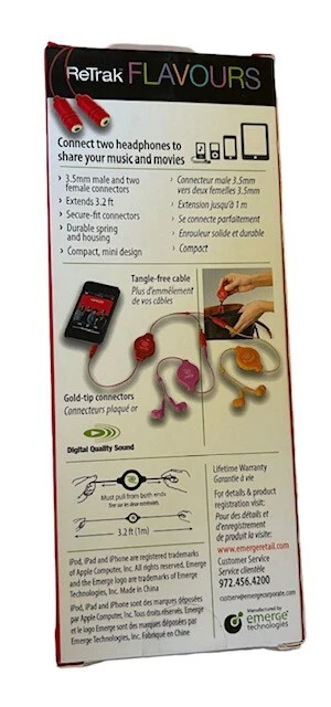 ReTrak  Retractable 3.2-Feet Audio Splitter Cable NEW in box - Image 2 of 3