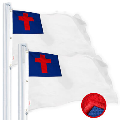 G128 2 Pack: Christian Flag 6x10 Ft  Spun Polyester Religious Flag, Embroidered
