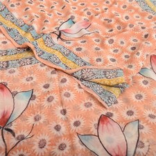 Sanskriti Vintage Sarees Indian Peach Pure Georgette Printed Sari Craft Fabric