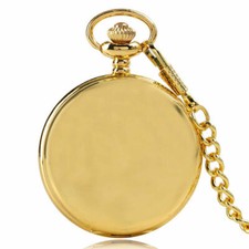 Cool Full Hunter Gold Smooth Analog Men Women Quartz Pocket Watch FOB Chain Gift