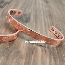 PURE SOLID COPPER Magnetic Bracelet Arthritis Pain Therapy Energy Cuff Heart