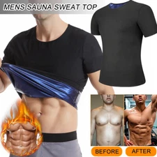 Mens Sauna Sweat Shapewear Top T-Shirts Fat Burner Tummy Control Body Shaper Tee