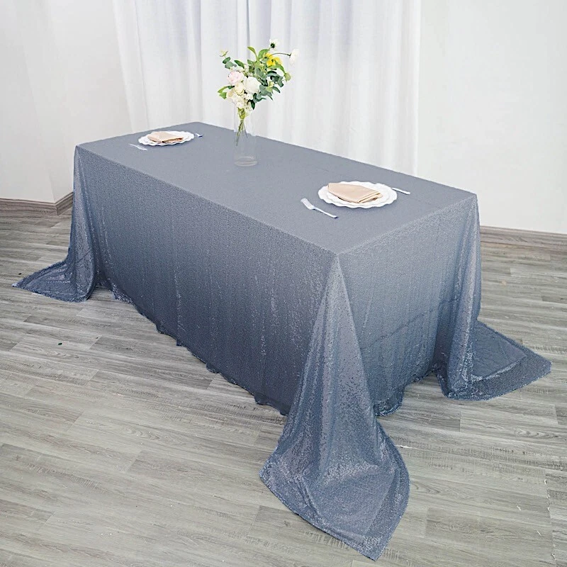 90x132" DUSTY BLUE Sequin RECTANGLE TABLECLOTH Party Events Catering Linens SALE - Image 4 of 4