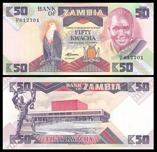1986 - 1988 Zambia 50 Kwacha Banknote P-28 UNC