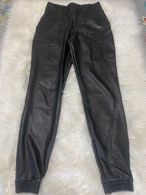 Spanx Faux Leather Jogger Pants with Pockets Black Size Small