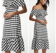 Ann Taylor NWT Gingham Off The Shoulder Midi Dress Size 6