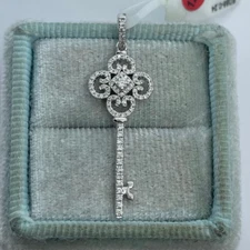 0.24 Ct Natural Moissanite Key Pendant Charm 14K White Gold Plated Silver